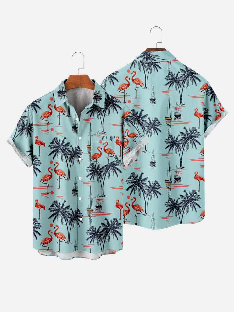 Men's Beach Flamingo Vacay Style Casual Short Sleeve Shirt