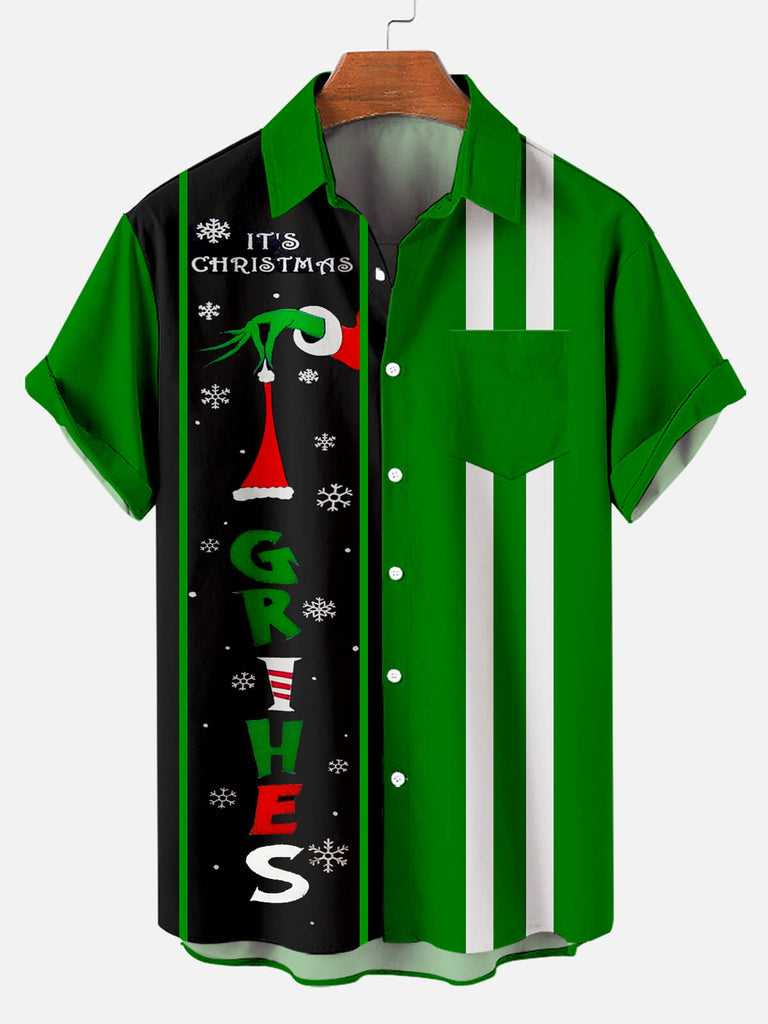 Christmas Cheers Men's Short Sleeve Casual Shirt Green / M