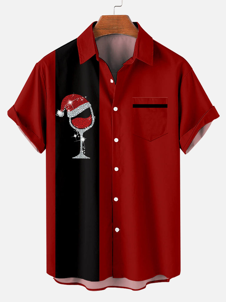 Christmas Wine Men's Short Sleeve Casual Shirt Red / M