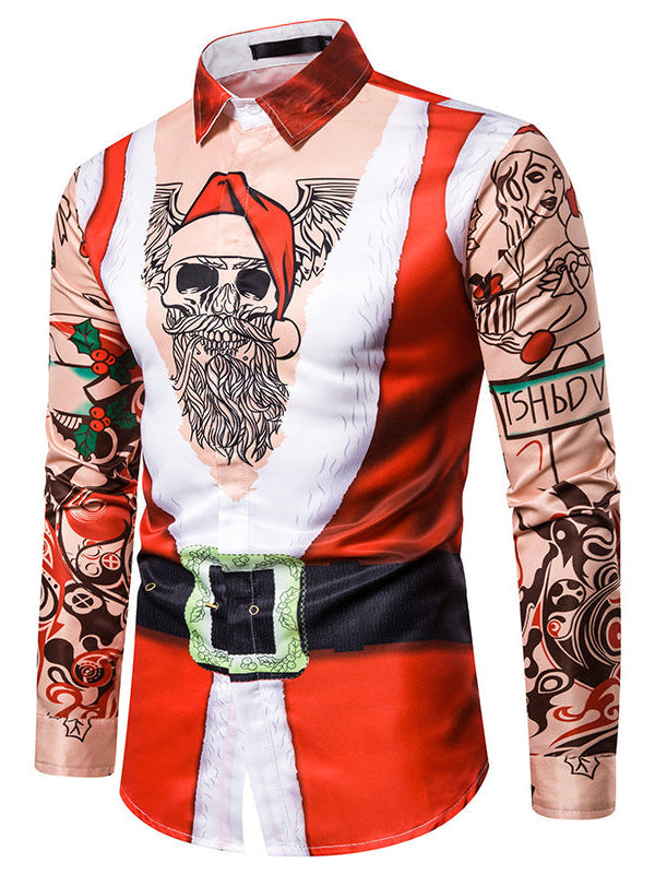 Christmas Pirate Santa Men's Long Sleeve Shirt Red / M