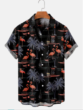 Men's Beach Flamingo Vacay Style Casual Short Sleeve Shirt Black / M