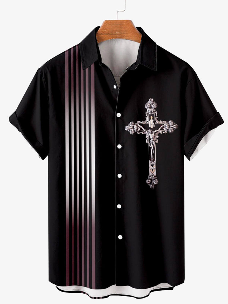Easter Crucifix Print Men's Shirt Black / M