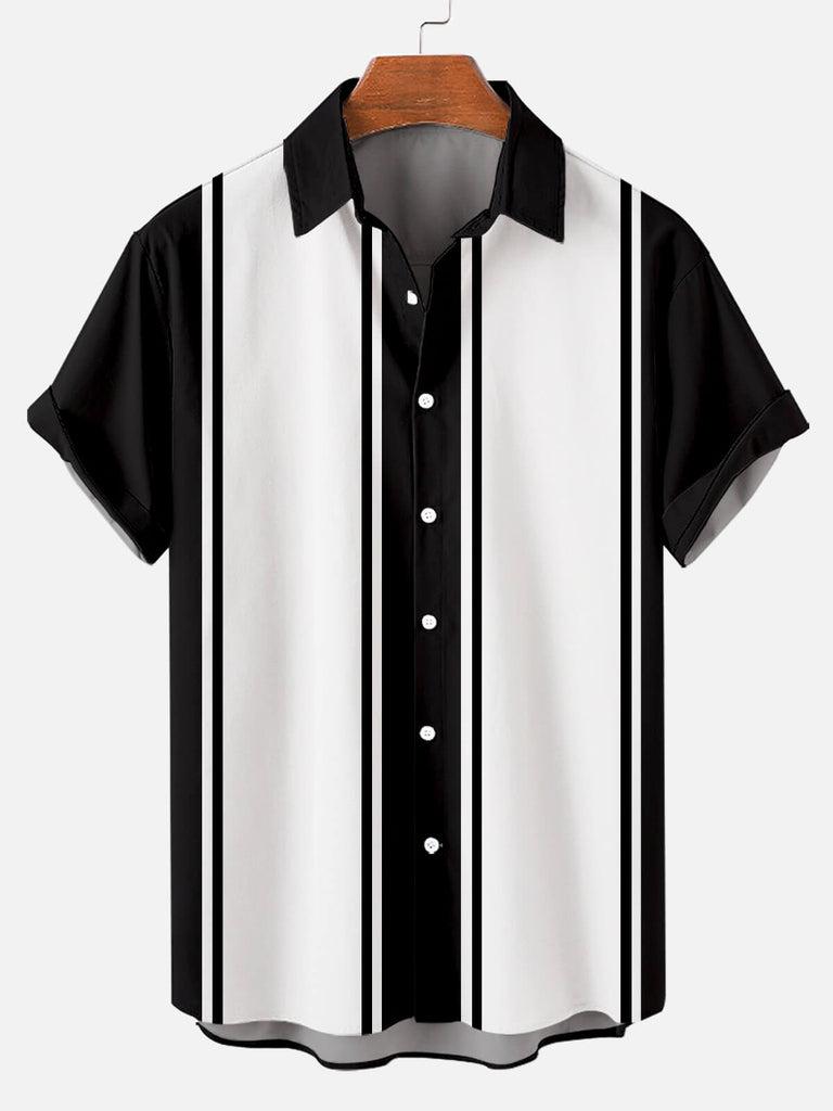 Classic Striped Men's Short Sleeve Shirt Black / M
