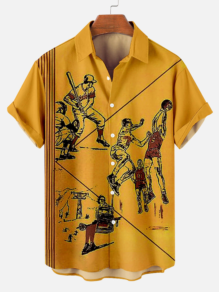 Men's 70s-80s Pop Culture Short Shirt Yellow / M