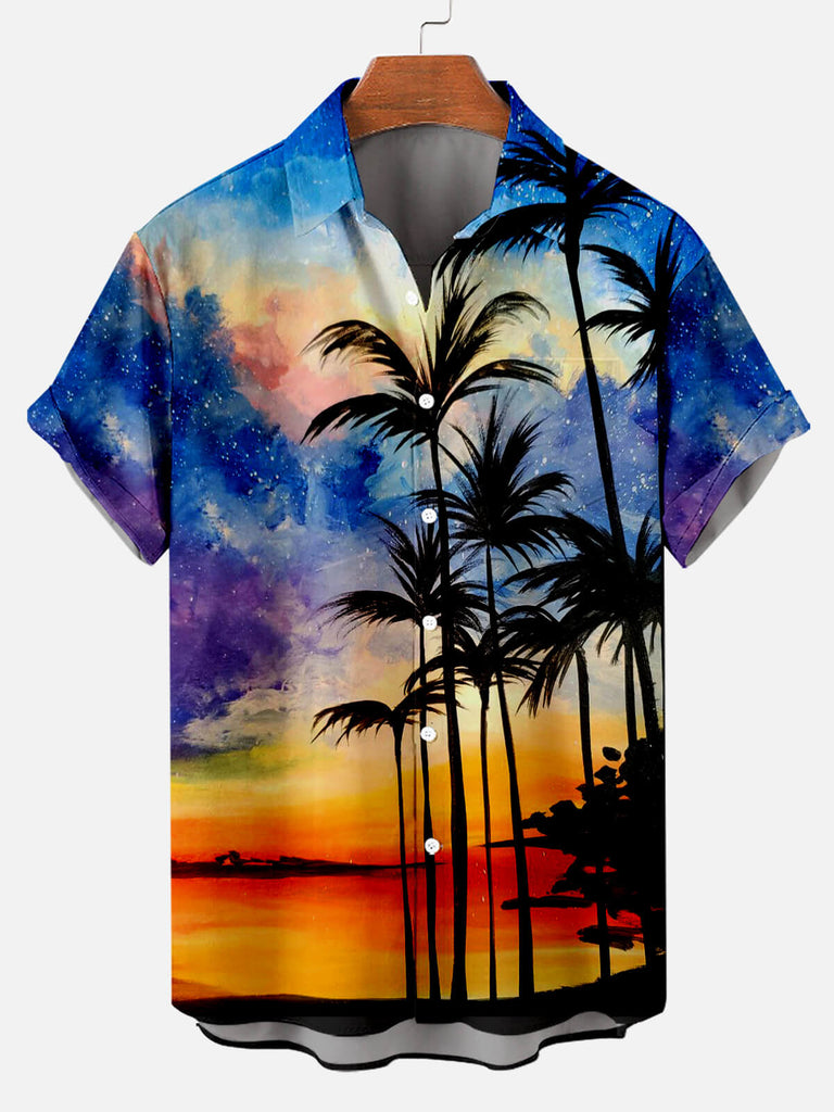 Hawaii Sunset Men's Short Sleeve Shirt Blue / M