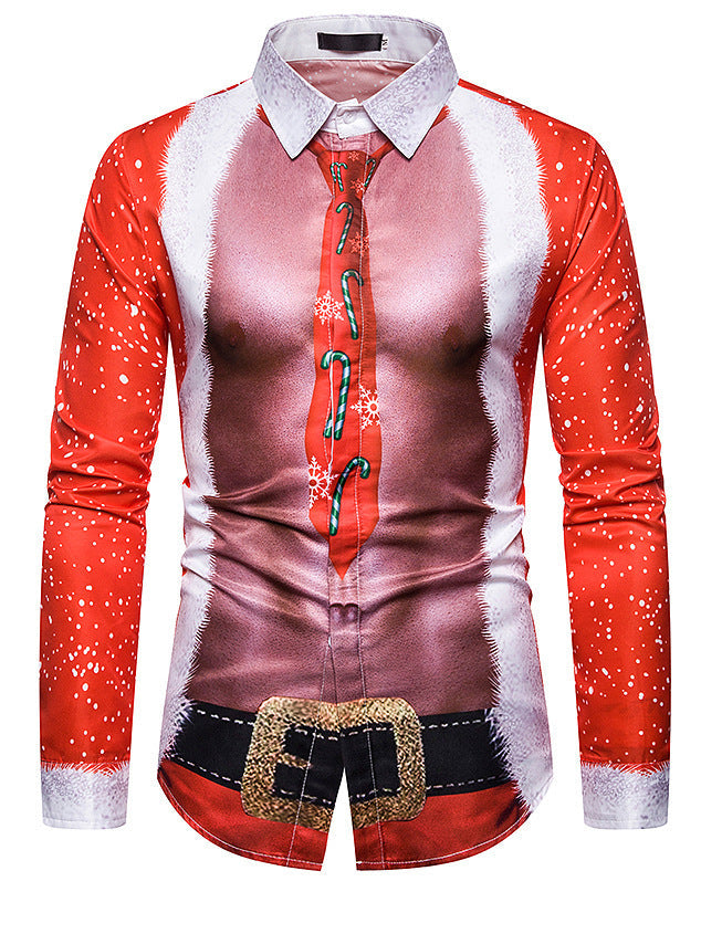 Christmas Muscle Santa Men's Long Sleeve Shirt Red / M