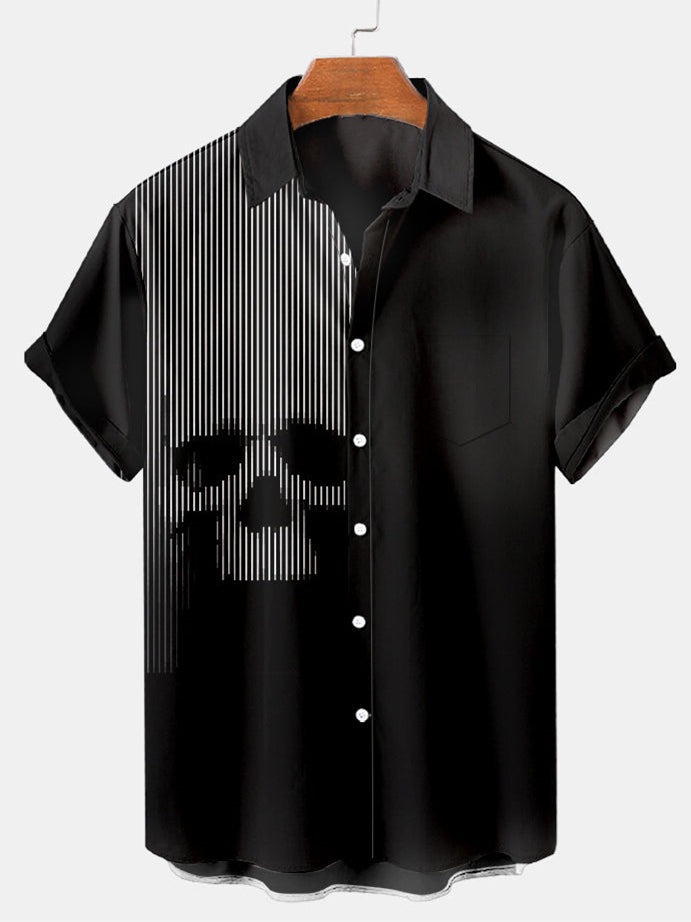 Skull Print Men's Short Sleeve Shirt Black / M