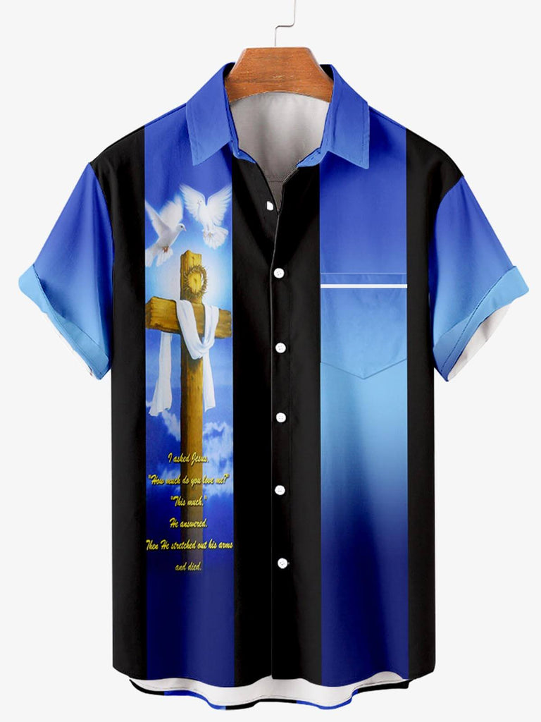 Easter Crucifix Print Men's Shirt Blue / M