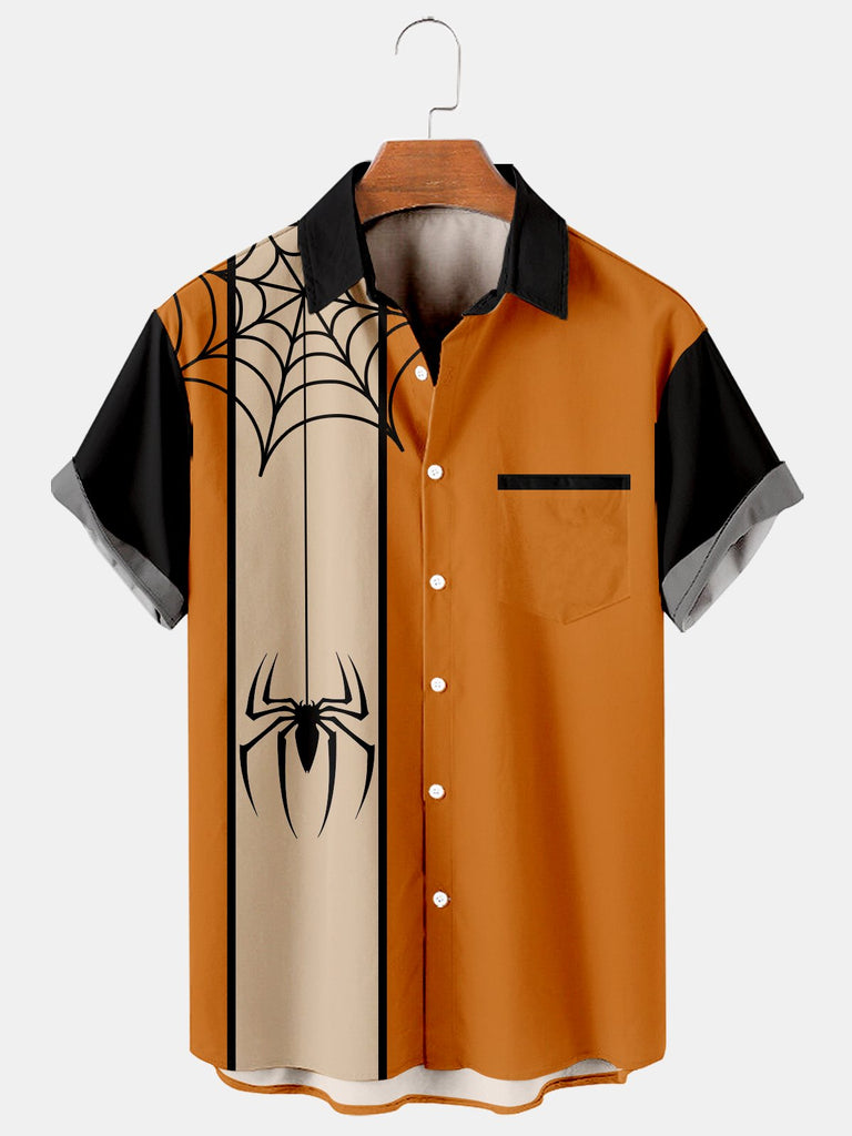 Halloween Spider Casual Loose Men's Short-Sleeved Shirt Orange / M