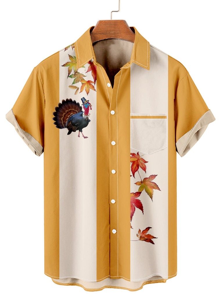 Thanksgiving Turkey Men's Short Sleeve Shirt Yellow / M