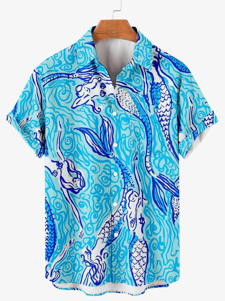 Hawaiian Mermaid Men's Short Sleeve Shirt Blue / M