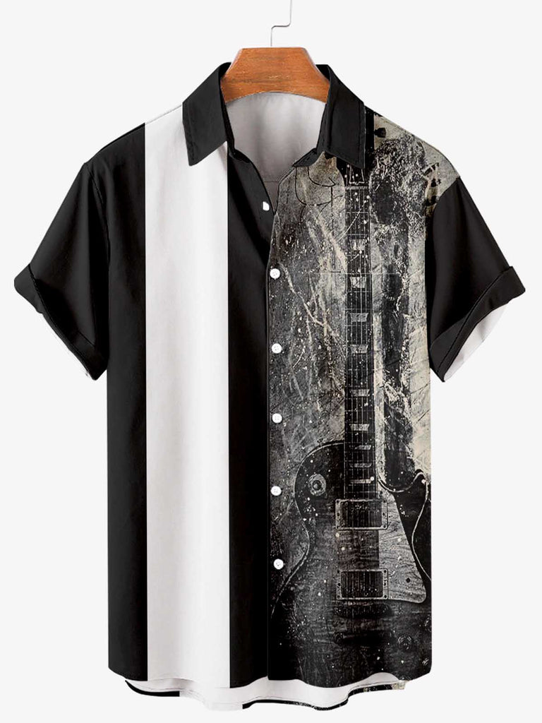 Guitar Striped Men's Short Sleeve Shirt Black / M