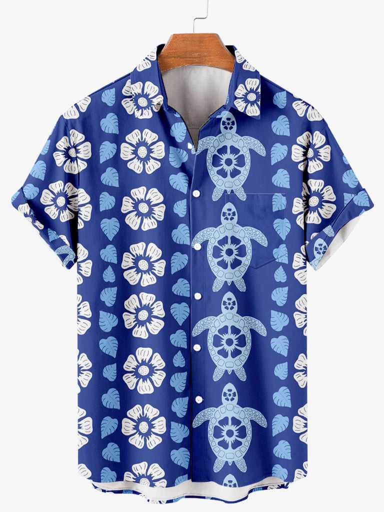 Hawaiian Sea Turtle Men's Short Sleeve Shirt Blue / M