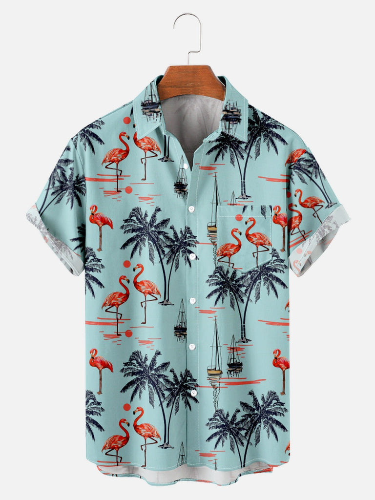 Men's Beach Flamingo Vacay Style Casual Short Sleeve Shirt Blue / M