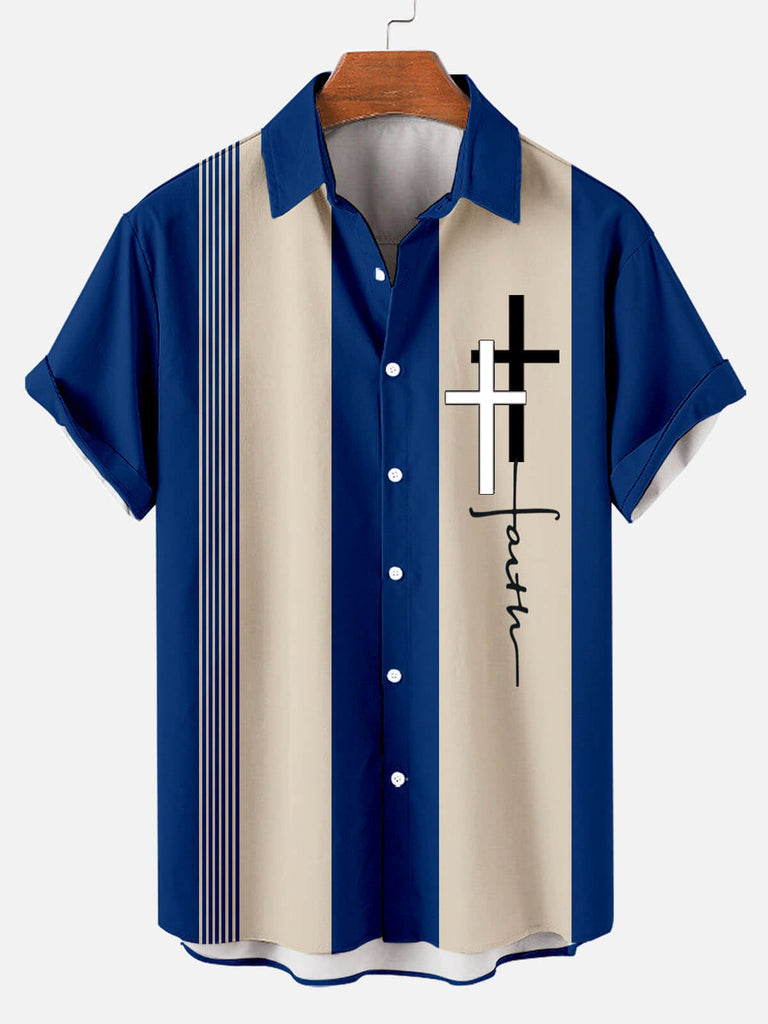 Hawaiian Casual Striped Print Men's Lapel Short-sleeved Shirt Blue / M