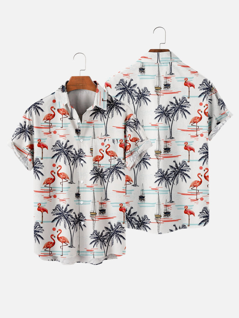 Men's Beach Flamingo Vacay Style Casual Short Sleeve Shirt