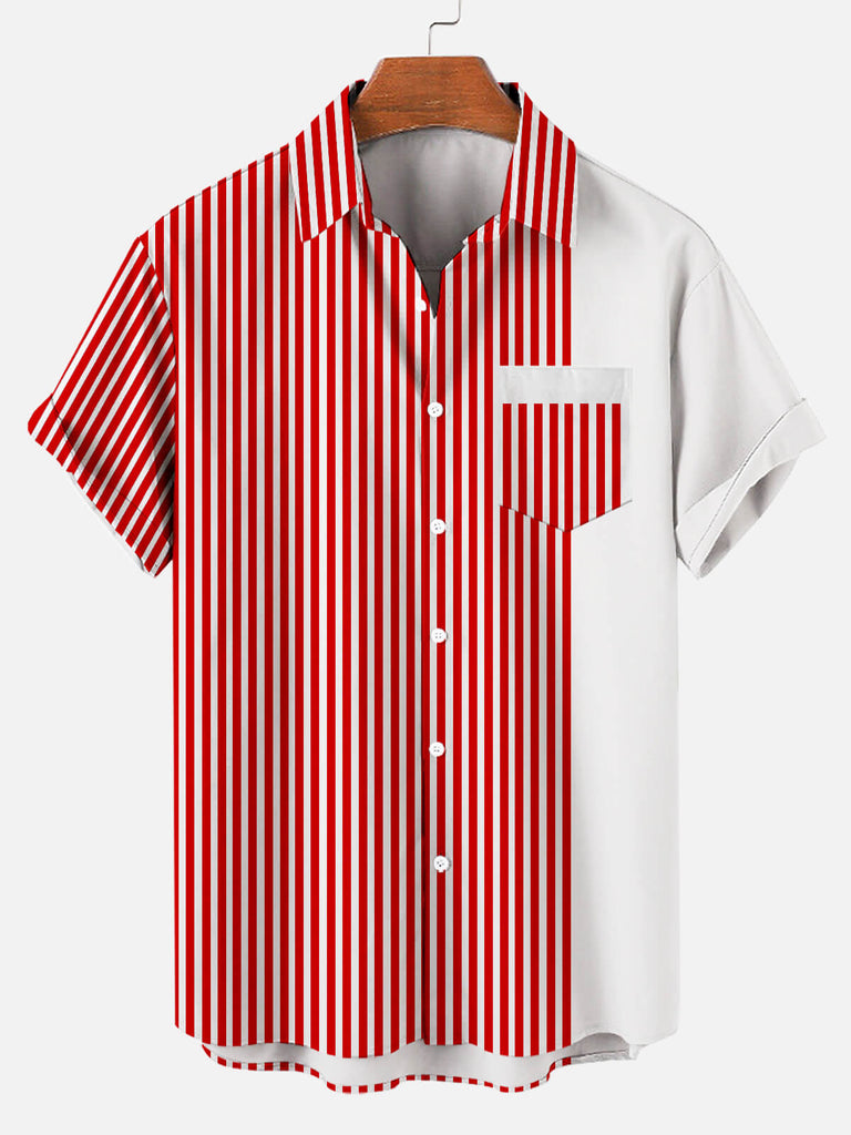 Striped Men's Short Sleeve Pocket Shirt Red / M