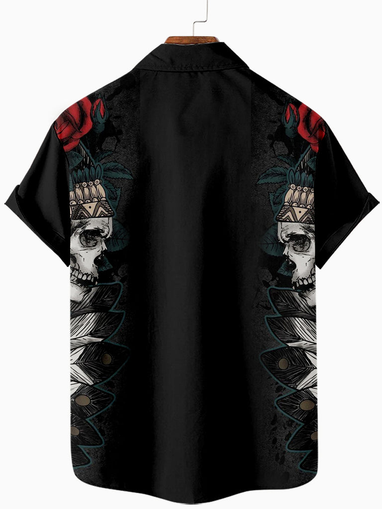 Halloween Rose Skull Men's Casual Short-Sleeve Shirt