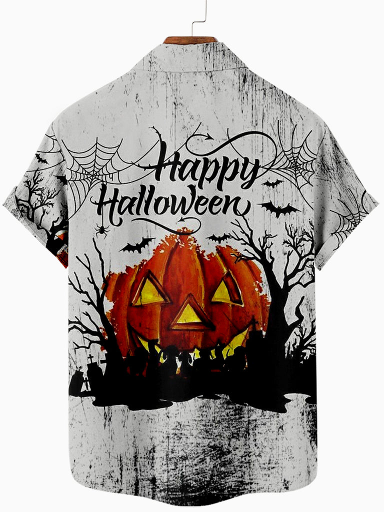 Vintage Halloween Pumpkin Men's Casual Short-Sleeve Shirt