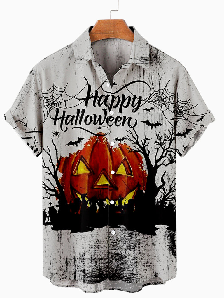 Vintage Halloween Pumpkin Men's Casual Short-Sleeve Shirt Gray / M