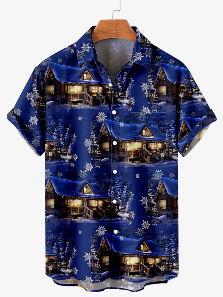 Christmas Village Men's Short Sleeve Shirt Blue / M