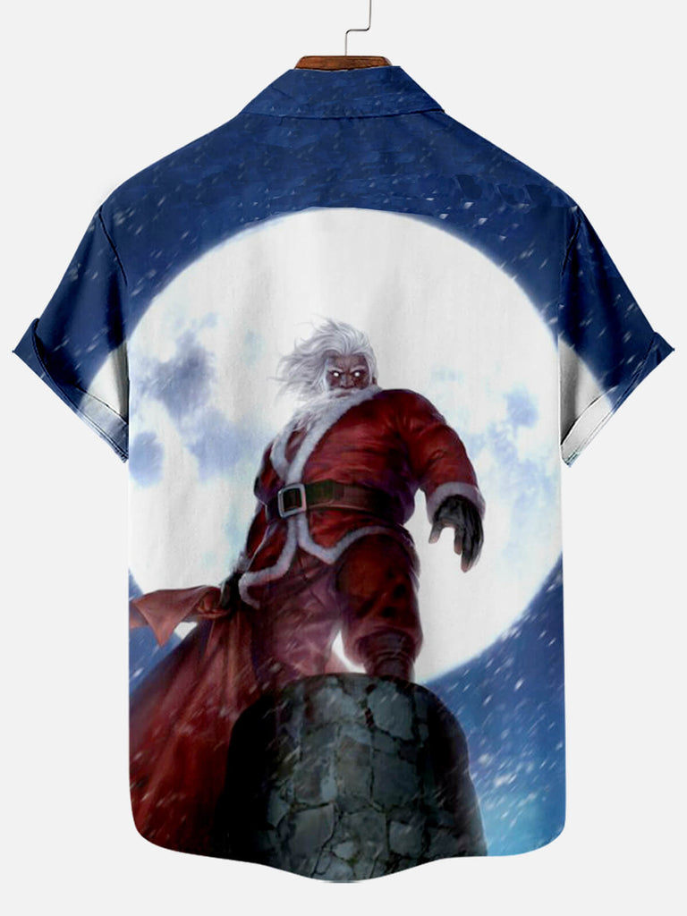 Christmas Crazy Santa Men's Short Sleeve Casual Shirt