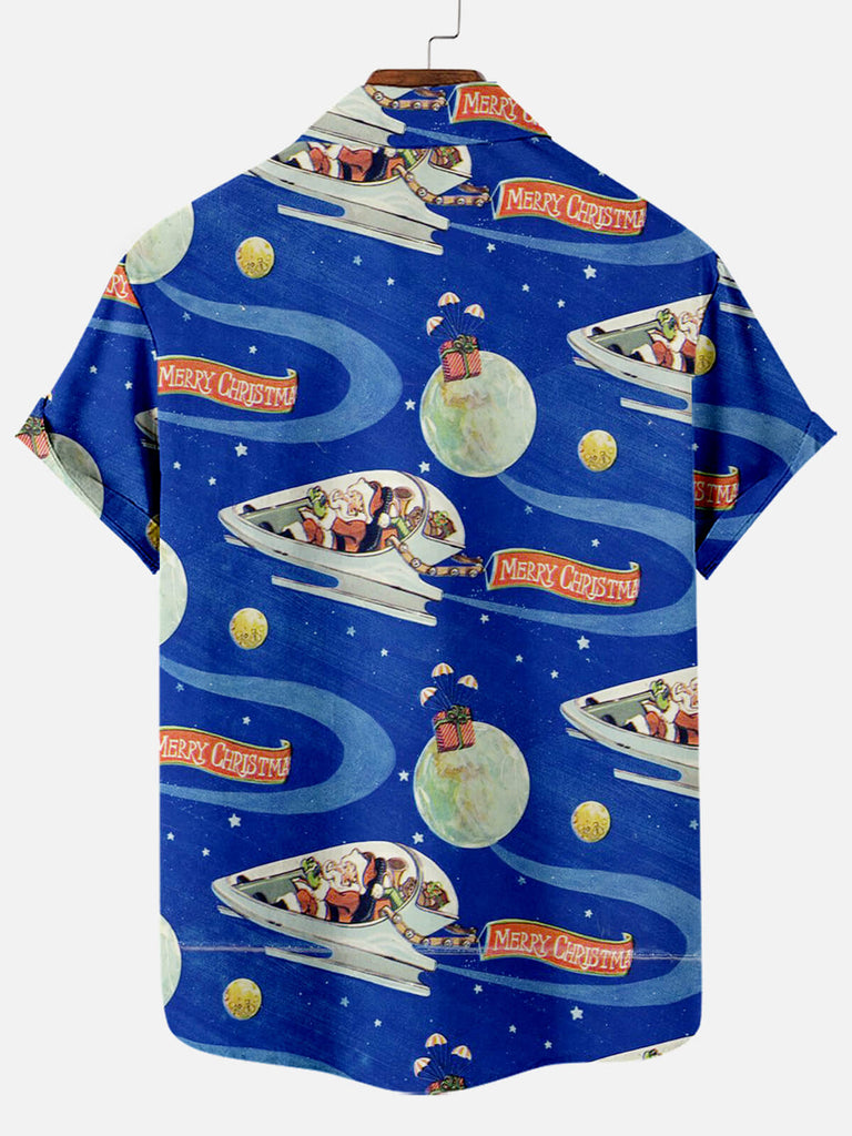 Christmas Spaceship Men's Short Sleeve Shirt
