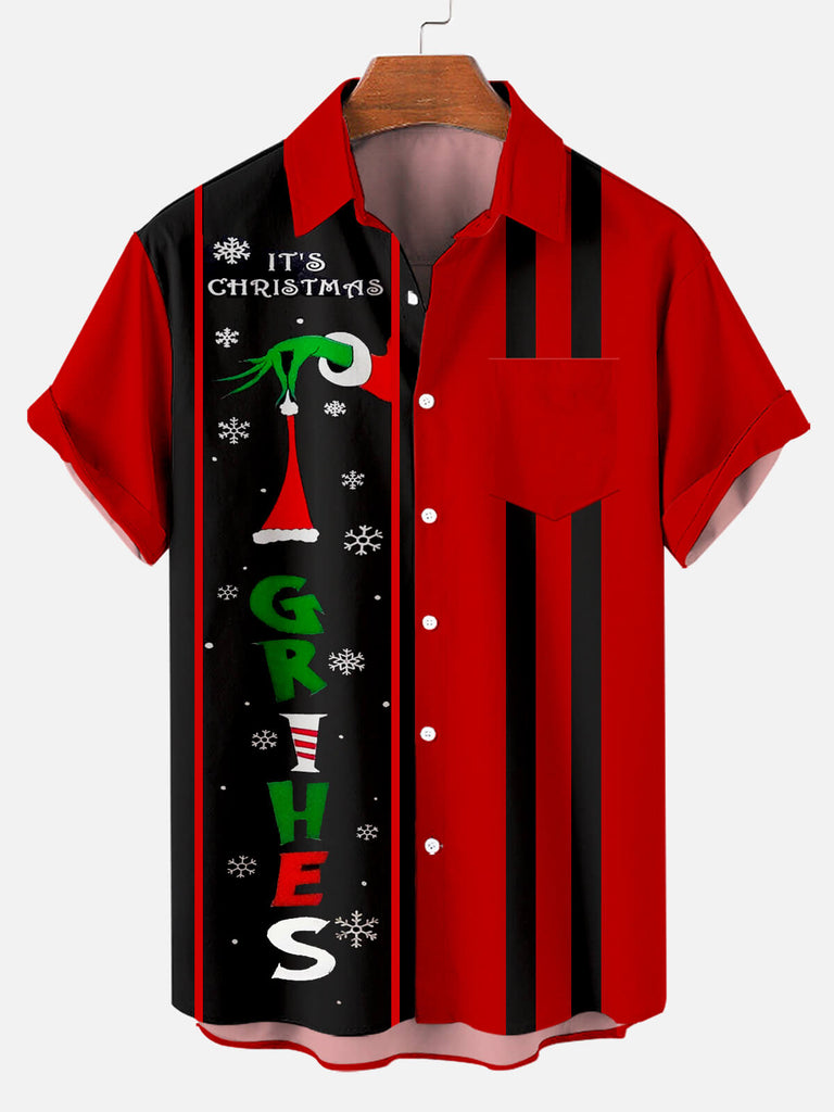 Christmas Cheers Men's Short Sleeve Casual Shirt Red / M