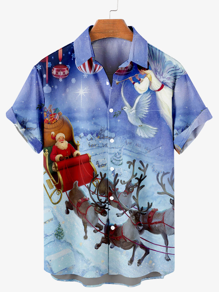 Christmas Love And Peace Men's Short Sleeve Shirt Blue / M