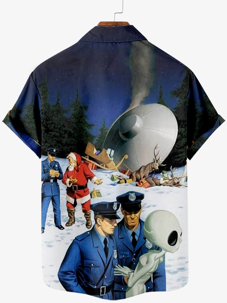 Christmas Alien Men's Short Sleeve Casual Shirt