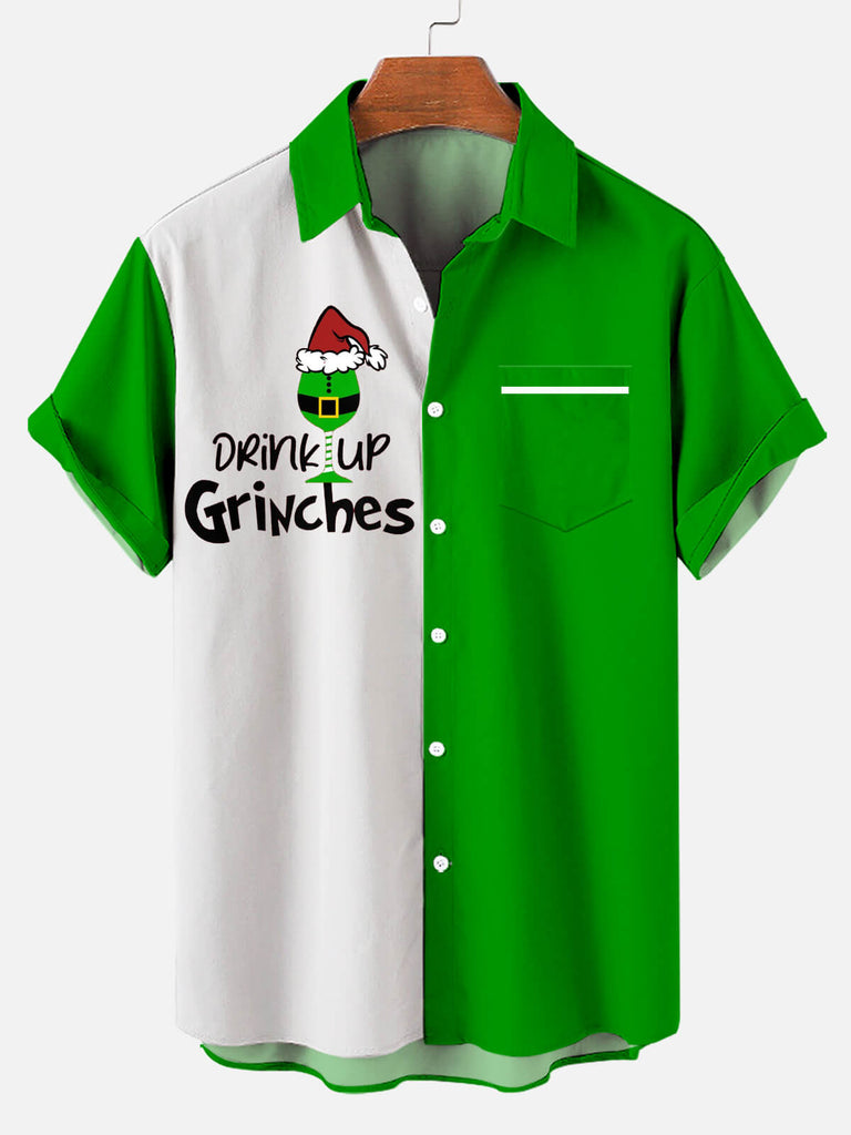 Christmas Drink Up Grinches Men's Short Sleeve Shirt Green / L