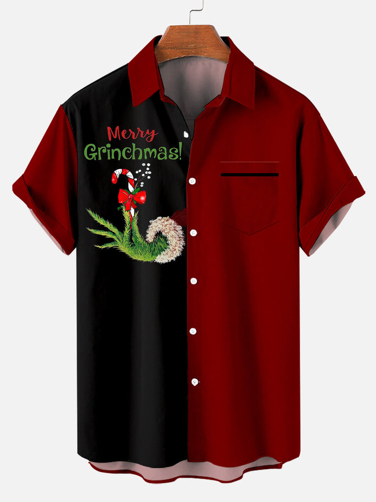 Christmas Green Monster Men's Short Sleeve Shirt Red / M