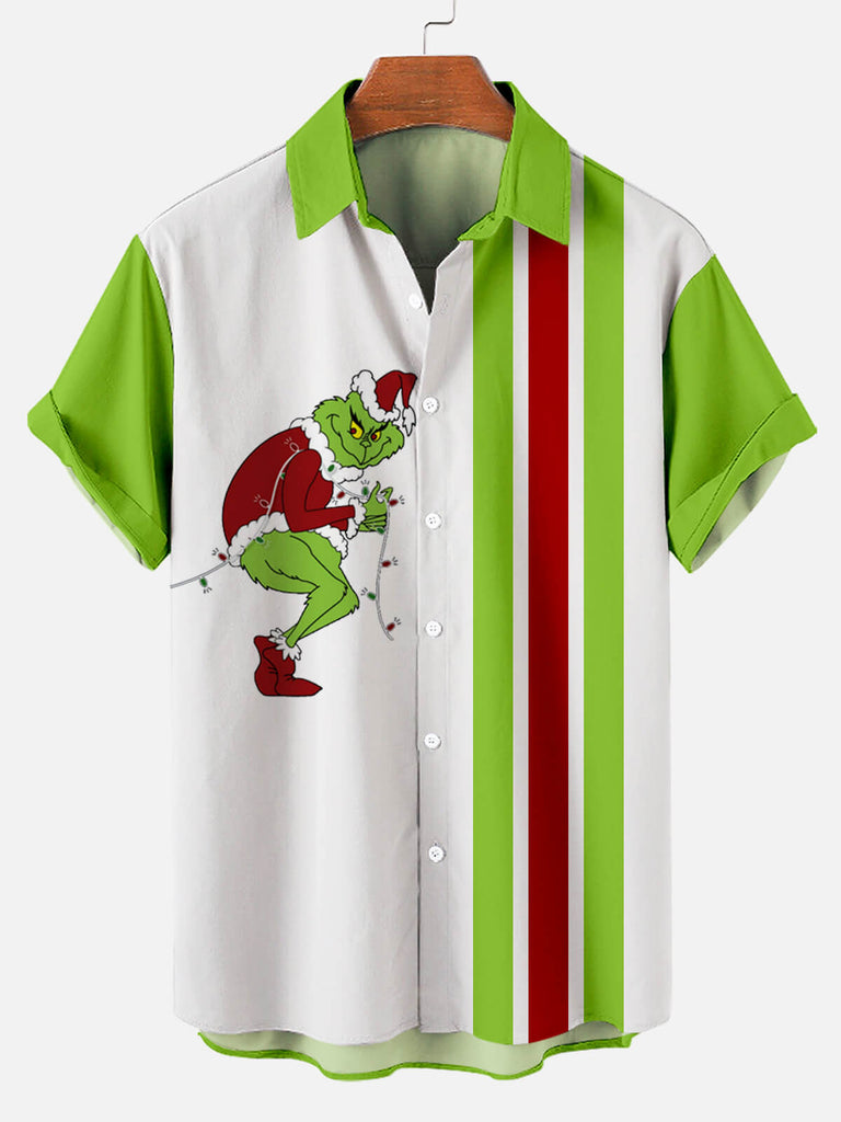 Christmas Green Monster Men's Short Sleeve Casual Shirt Green / M