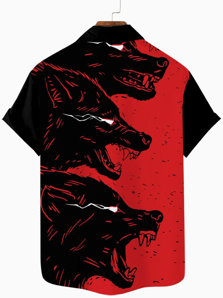 Wolves Striped Men's Casual Short-Sleeve Shirt