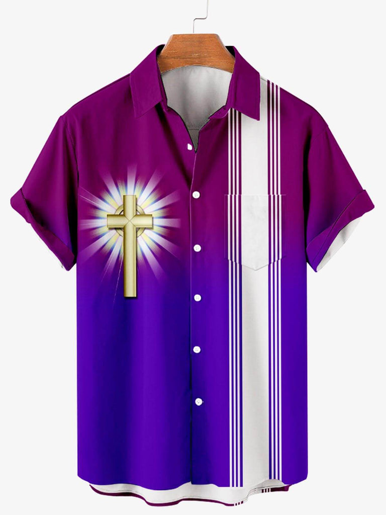 Easter Crucifix Print Men's Shirt Purple / M