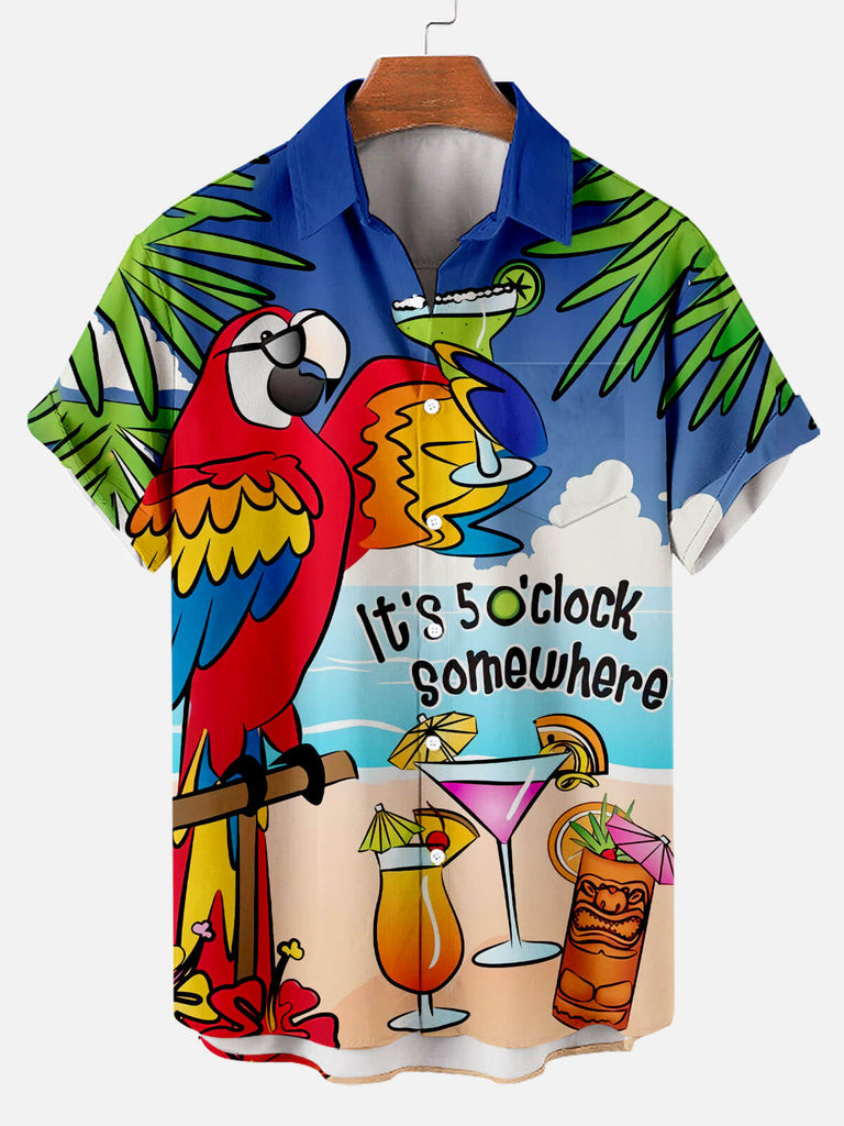 Hawaiian Parrot Wineglass Beach Print Men's Short Sleeve Shirt Blue / M