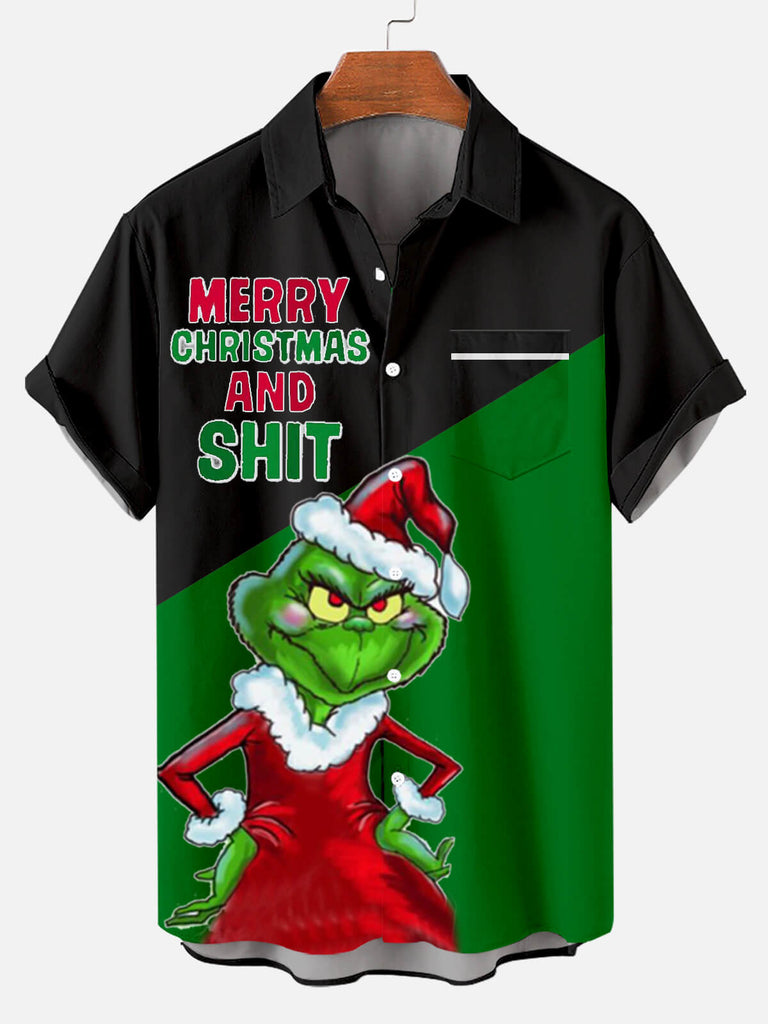 Merry Christmas And Shit Men's Short Sleeve Casual Shirt Green / M