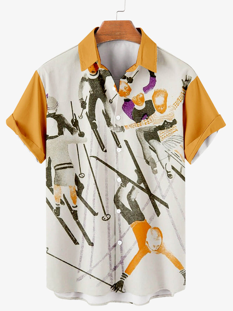 Ski Print Men's Short Sleeve Shirt Gray / M