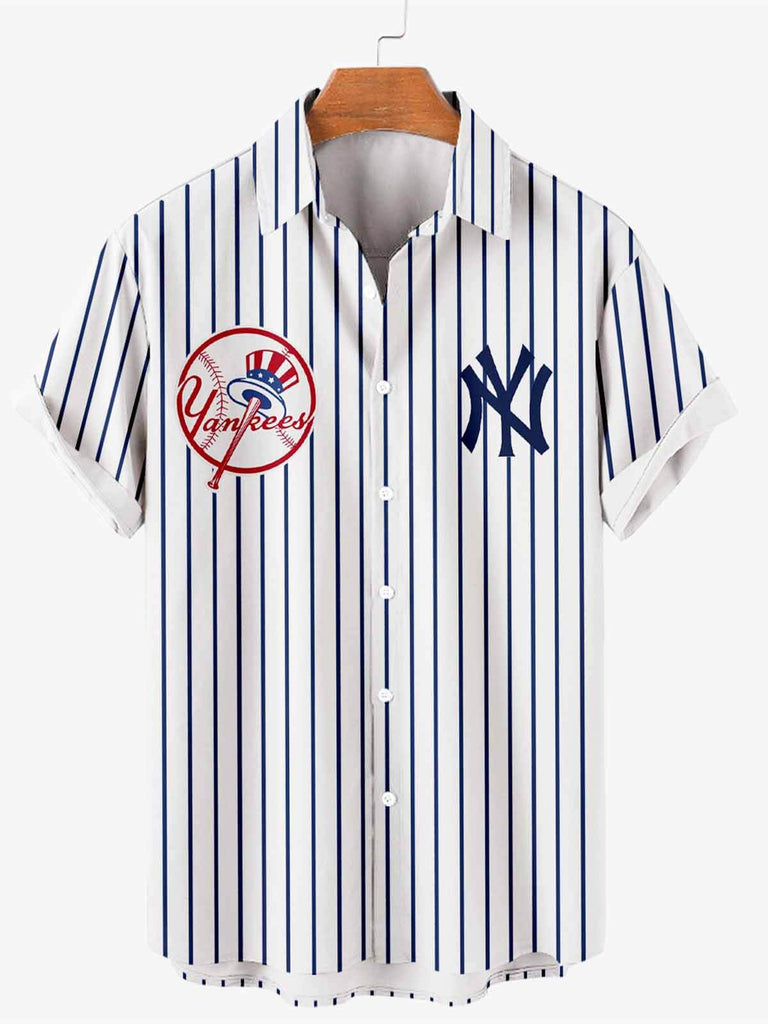 New York Yankees Striped Men's Short Sleeve Shirt White / M