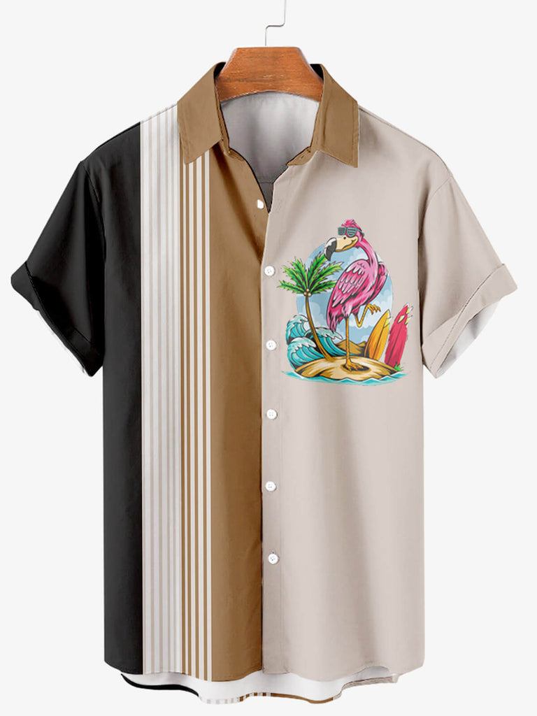 Hawaii Flamingo On Holiday Men's Short Sleeve Shirt Khaki / M