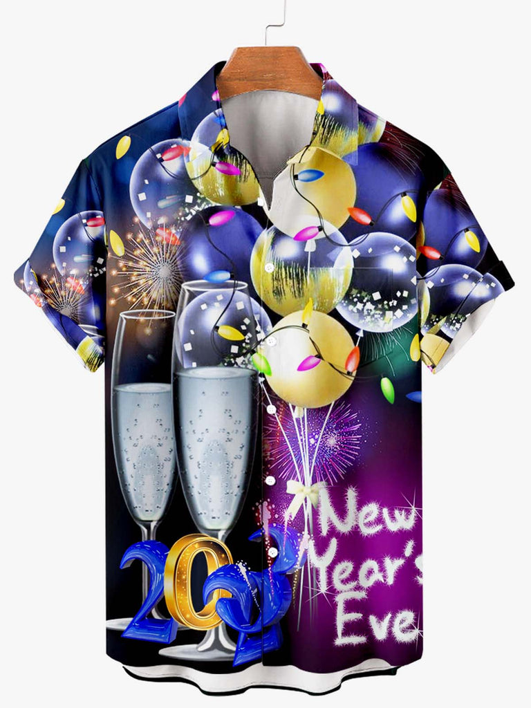 New Year Eve Drink Up Men's Short Sleeve Shirt Blue / M