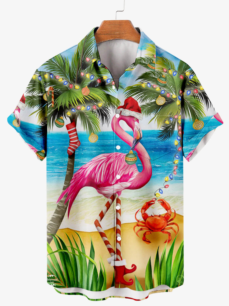 Hawaiian Flamingo Beach Men's Short Sleeve Shirt Blue / M