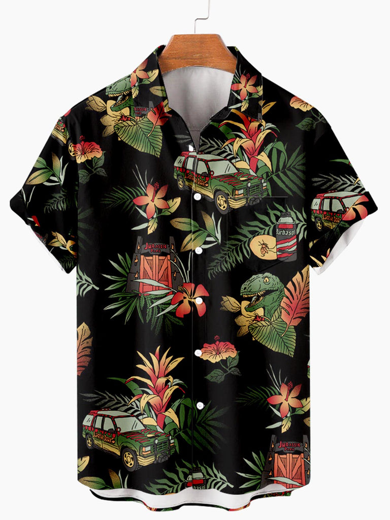 Hawaii Dinosaur Men's Short Sleeve Shirt Black / M