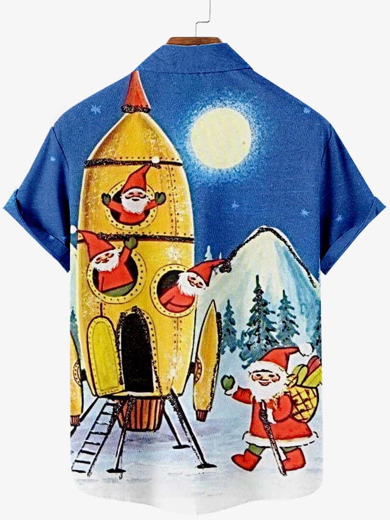 Christmas Santa Spaceship Men's Short Sleeve Shirt