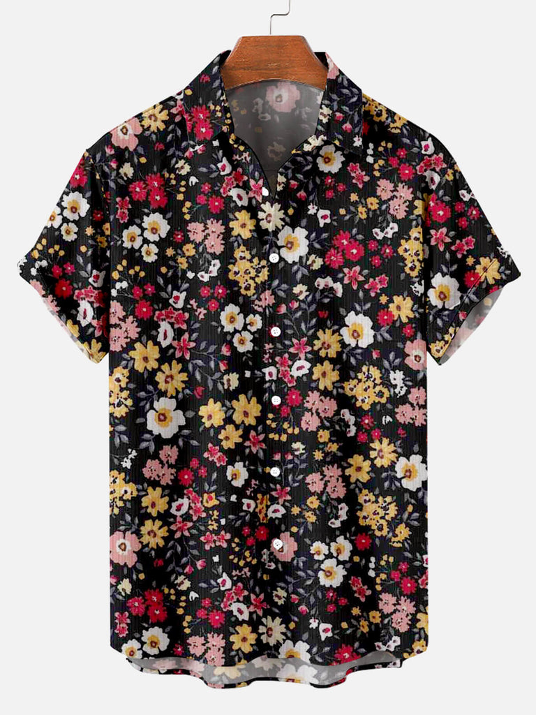 Hawaii Floral Print Men's Short Sleeve Shirt Black / M