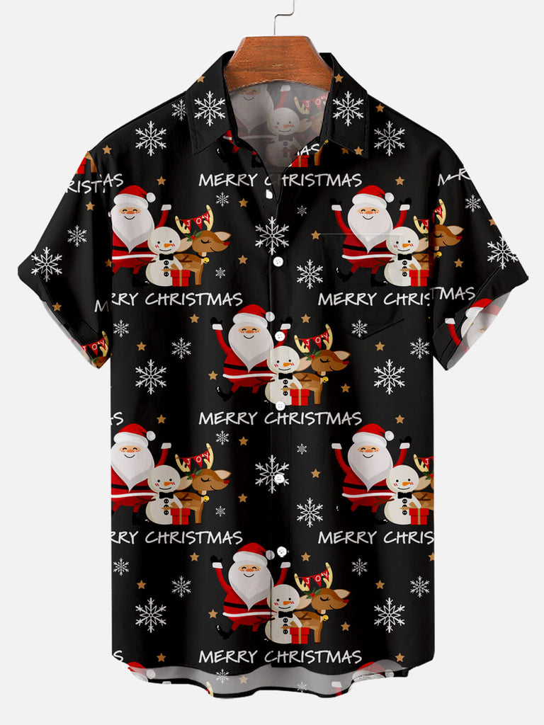 Christmas Santa Men's Short Sleeve Shirt Black / M