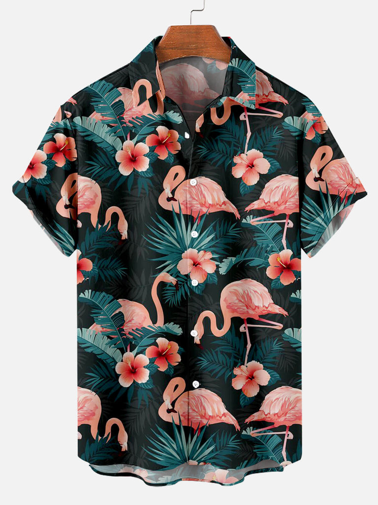 Tropical Flamingo Men's Short Sleeve Shirt Green / M