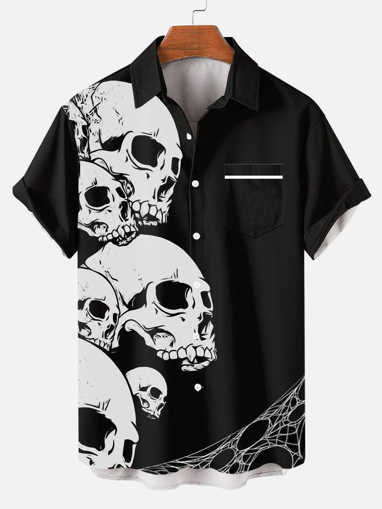 Halloween Skull Pile Men's Short Sleeve Shirt Black / M