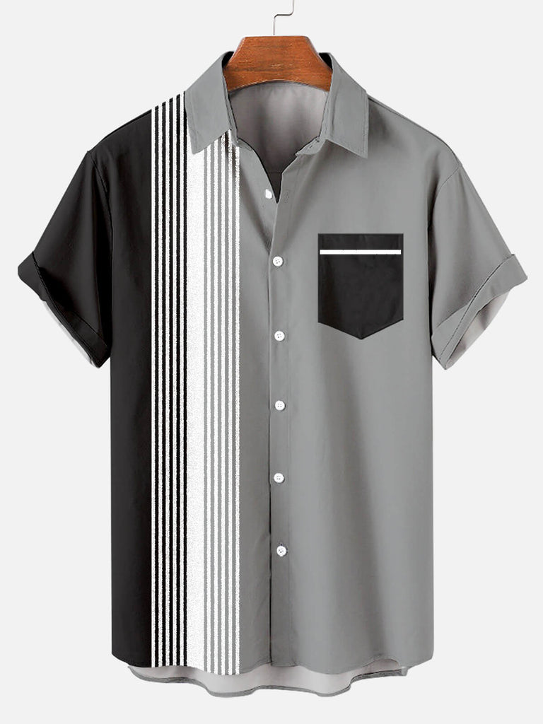 Men's Casual Striped Short Sleeve Shirt Gray / M