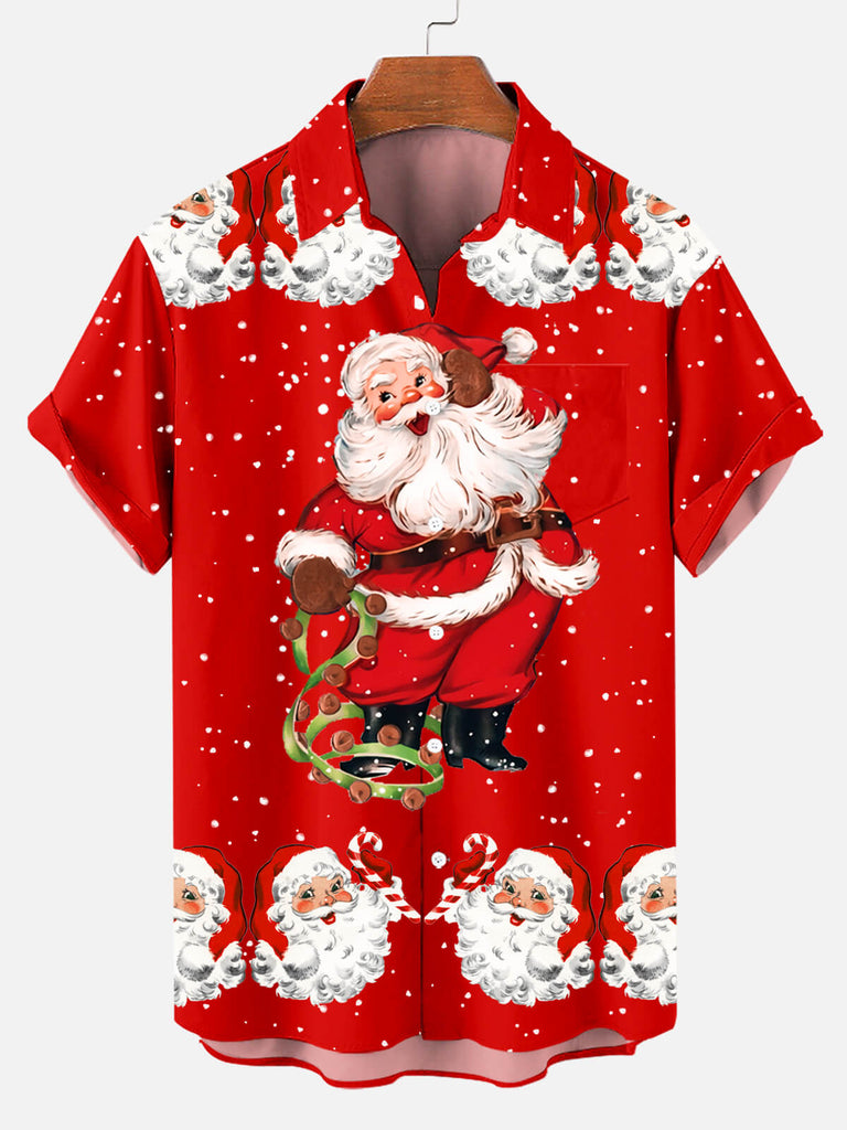 Christmas Santa Claus Men's Short Sleeve Casual Shirt Red / M